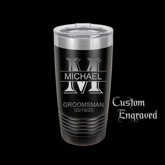 The Designcraft Studio Mugs Black with Silver Ring Personalized Tumbler Travel Mug, Stainless Steel, Powder Coated Tumbler, Polar Camel, Coffee Mug, Groomsman Gift, Custom Engraved Monogram
