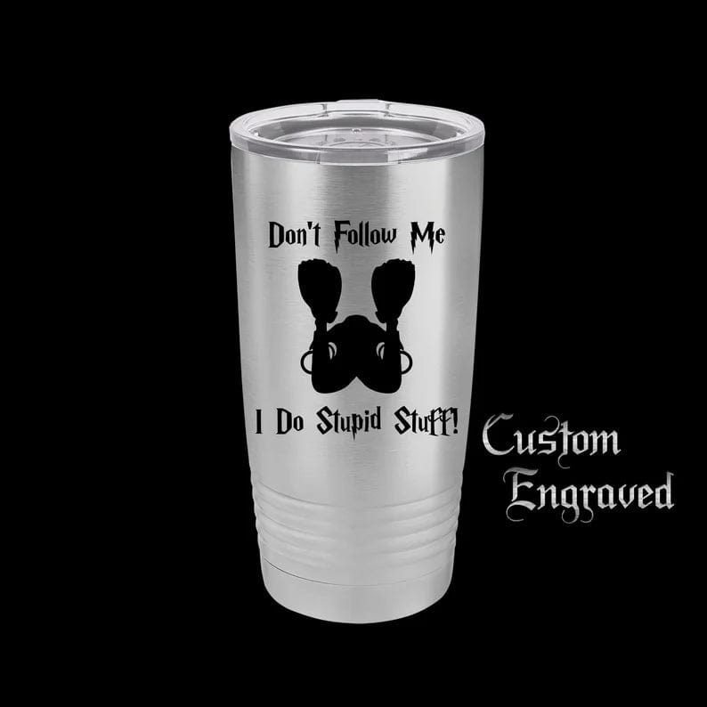 The Designcraft Studio Mugs Dont Follow Me I Do Stupid Stuff Tumbler Travel Mug, Stainless Steel, Powder Coated Tumbler, Polar Camel, Coffee Mug, Scuba Diver Gift