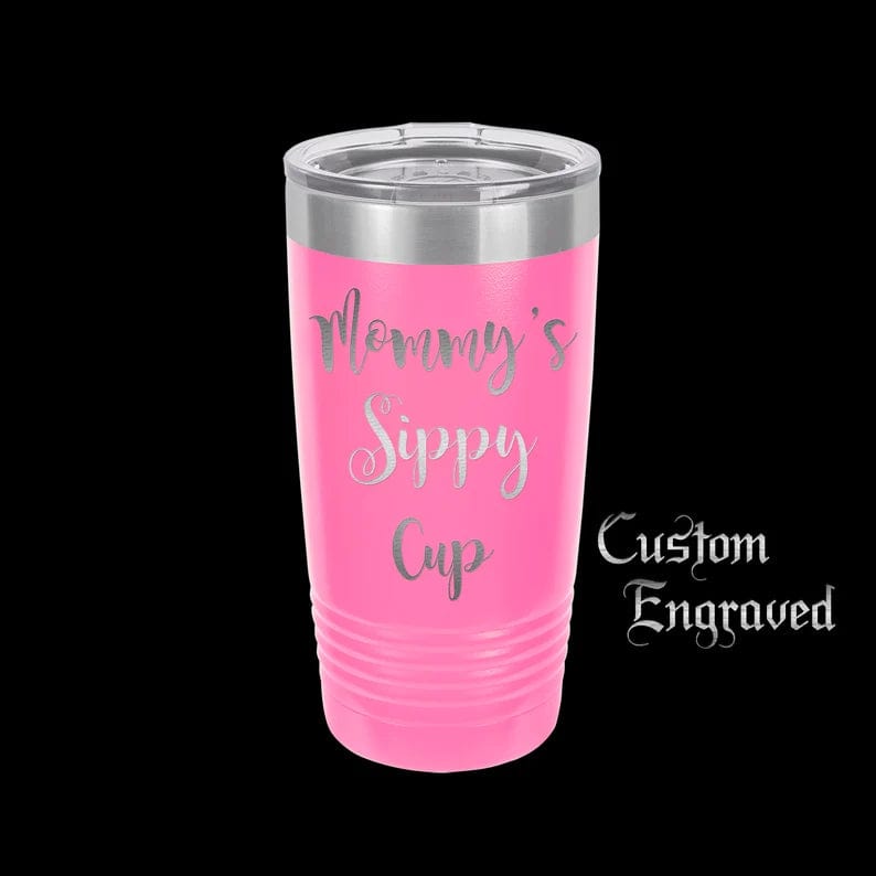 The Designcraft Studio Mugs Light Purple Mommy's Sippy Cup Travel Mug, Stainless Steel, Powder Coated Tumbler, Polar Camel, Engraved, Coffee Mug, Mom Gift