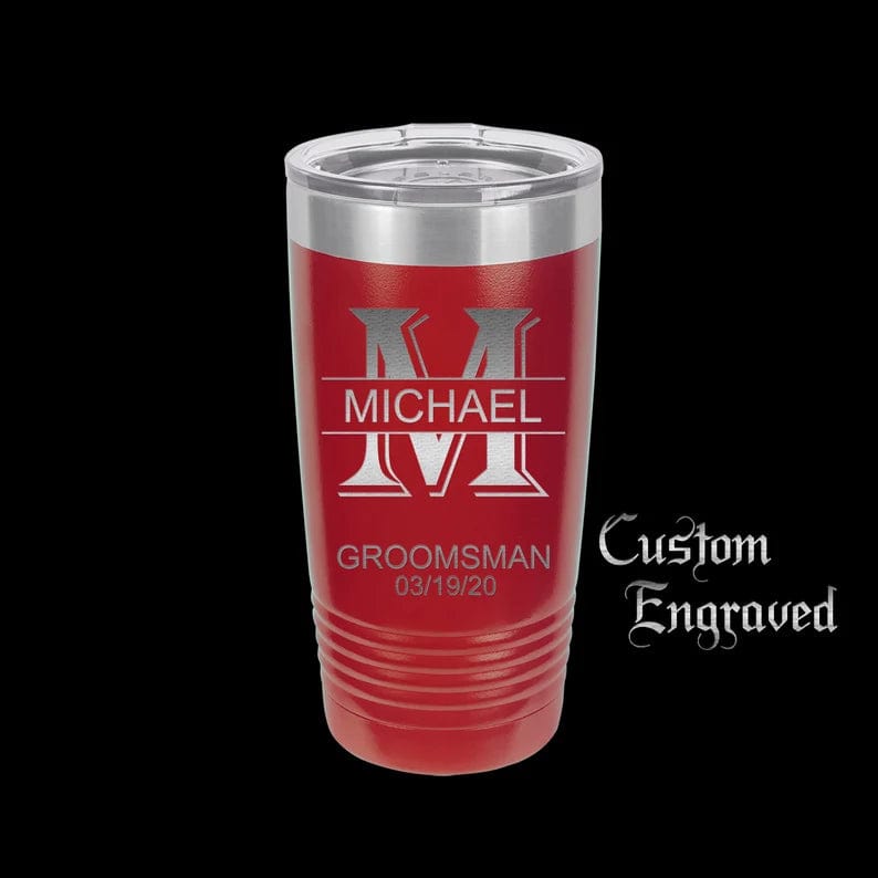 The Designcraft Studio Mugs Maroon Personalized Tumbler Travel Mug, Stainless Steel, Powder Coated Tumbler, Polar Camel, Coffee Mug, Groomsman Gift, Custom Engraved Monogram