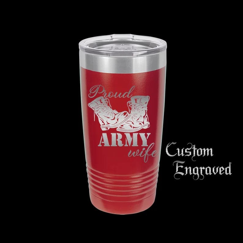 The Designcraft Studio Mugs Proud Army Wife Tumbler Travel Mug, Stainless Steel, Powder Coated Tumbler, Polar Camel, Engraved Coffee Mug, Personalized Tumbler