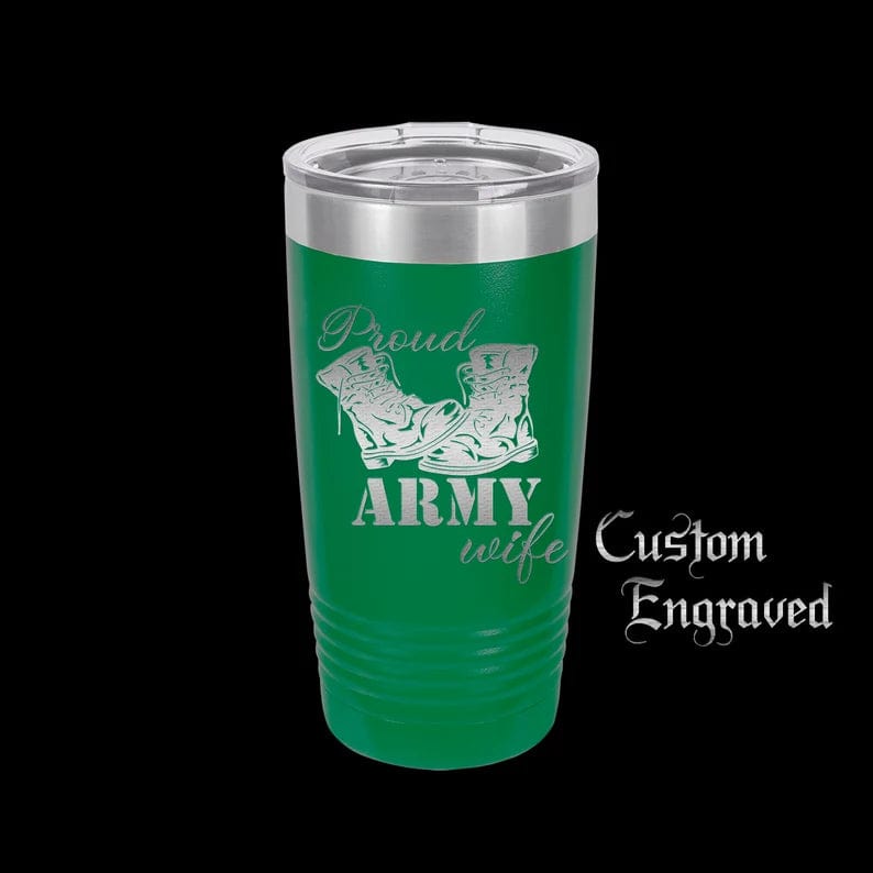 The Designcraft Studio Mugs Proud Army Wife Tumbler Travel Mug, Stainless Steel, Powder Coated Tumbler, Polar Camel, Engraved Coffee Mug, Personalized Tumbler