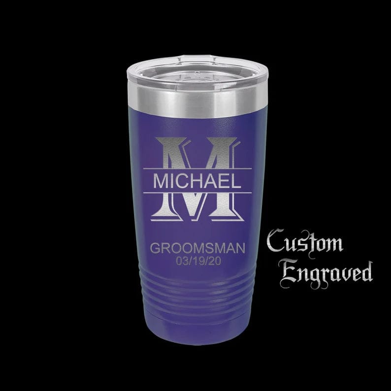 The Designcraft Studio Mugs Purple Personalized Tumbler Travel Mug, Stainless Steel, Powder Coated Tumbler, Polar Camel, Coffee Mug, Groomsman Gift, Custom Engraved Monogram