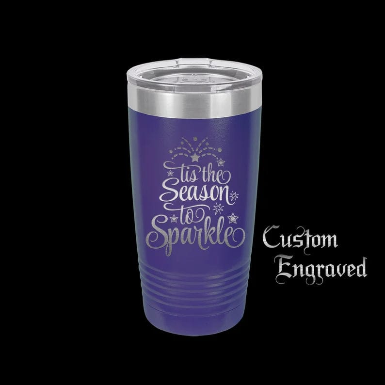 The Designcraft Studio Mugs Purple Tis the Season to Sparkle Travel Mug, Stainless Steel, Powder Coated, Gifts for Her, Christmas Mug, Polar Camel, Engraved, Coffee Mug