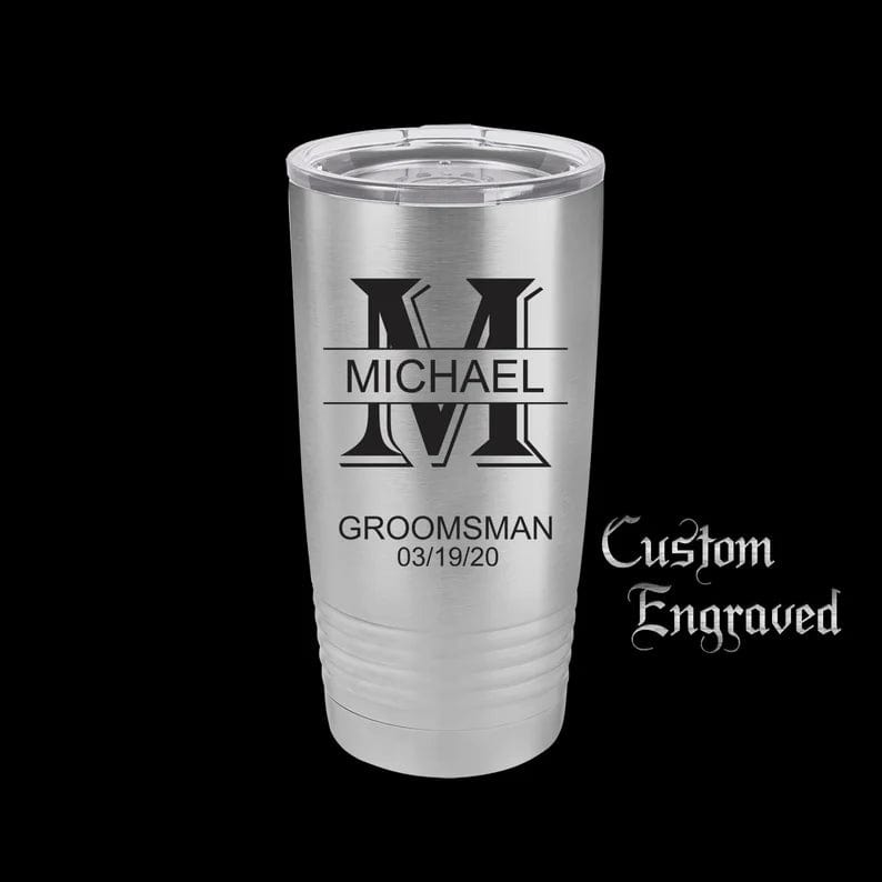 Personalized Travel Tumbler Coffee Mug with Handle - Engraved Custom  Monogrammed - 14 oz (Silver)