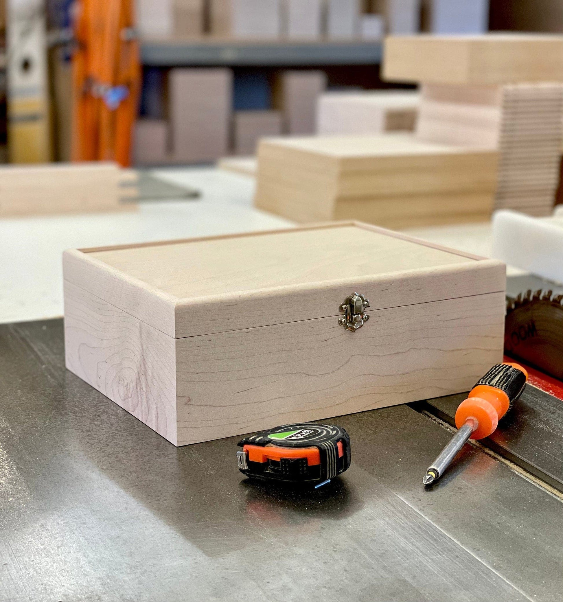 The Designcraft Studio Plain Wood Box Unfinished Wood Box with Hinged Lid 12 x 9 x 4 1/4 Personalized Laser Engraving Available