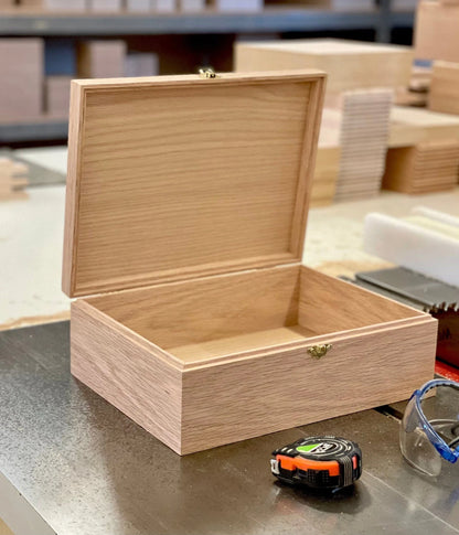 Unfinished Wood Box with Hinged Lid 12 x 9 x 4 1/4 Personalized Laser Engraving Available - The Designcraft Studio