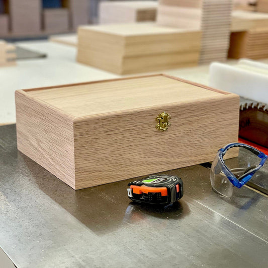 The Designcraft Studio Plain Wood Box Unfinished Wood Box with Hinged Lid 12 x 9 x 4 1/4 Personalized Laser Engraving Available