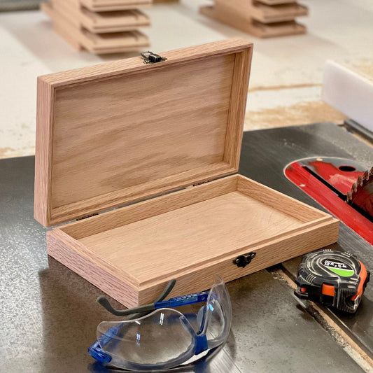 The Designcraft Studio Small Wooden Box with Hinged Lid 10 x 6 x 2 Personalized Laser Engraving Available