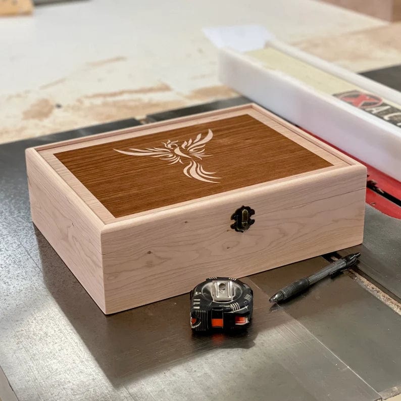 The Designcraft Studio Tea Boxes Wooden Tea Box | Phoenix Rising Engraving | Our Classic Handmade Design | Store and Serve Your Favorite Tea | 12 compartment | Tribal Design