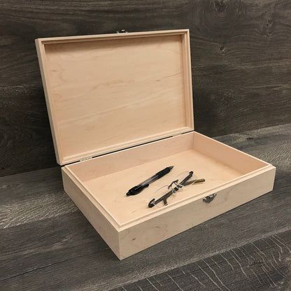 Unfinished Wood Box with Hinge and Latch 13 x 9 x 3 Personalized Laser Engraving Available - The Designcraft Studio