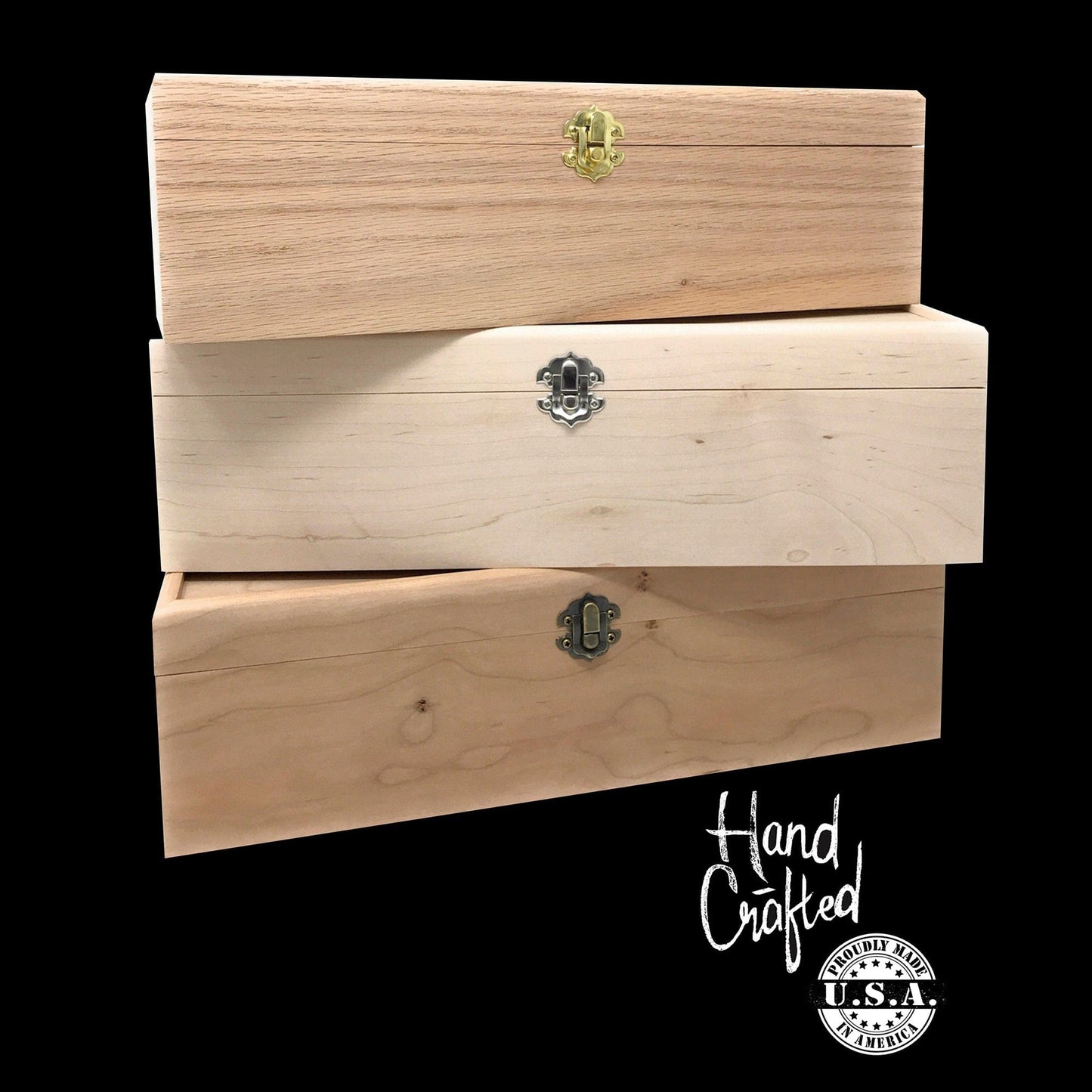 The Designcraft Studio Unfinished Wood Box with Hinges and Latch 13 3/4 x 7 1/4 x 4 - Personalized Laser Engraving Available