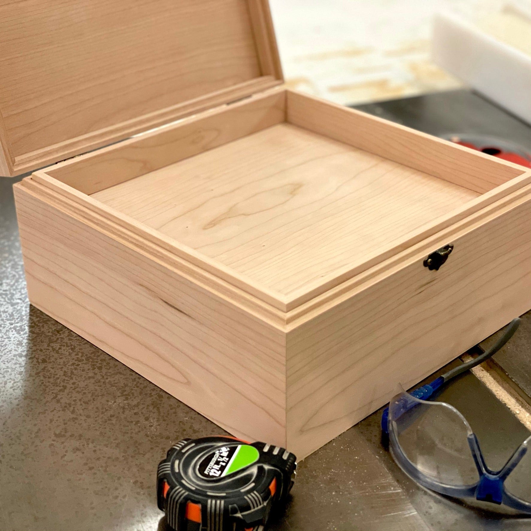 large wooden box with small wood tray