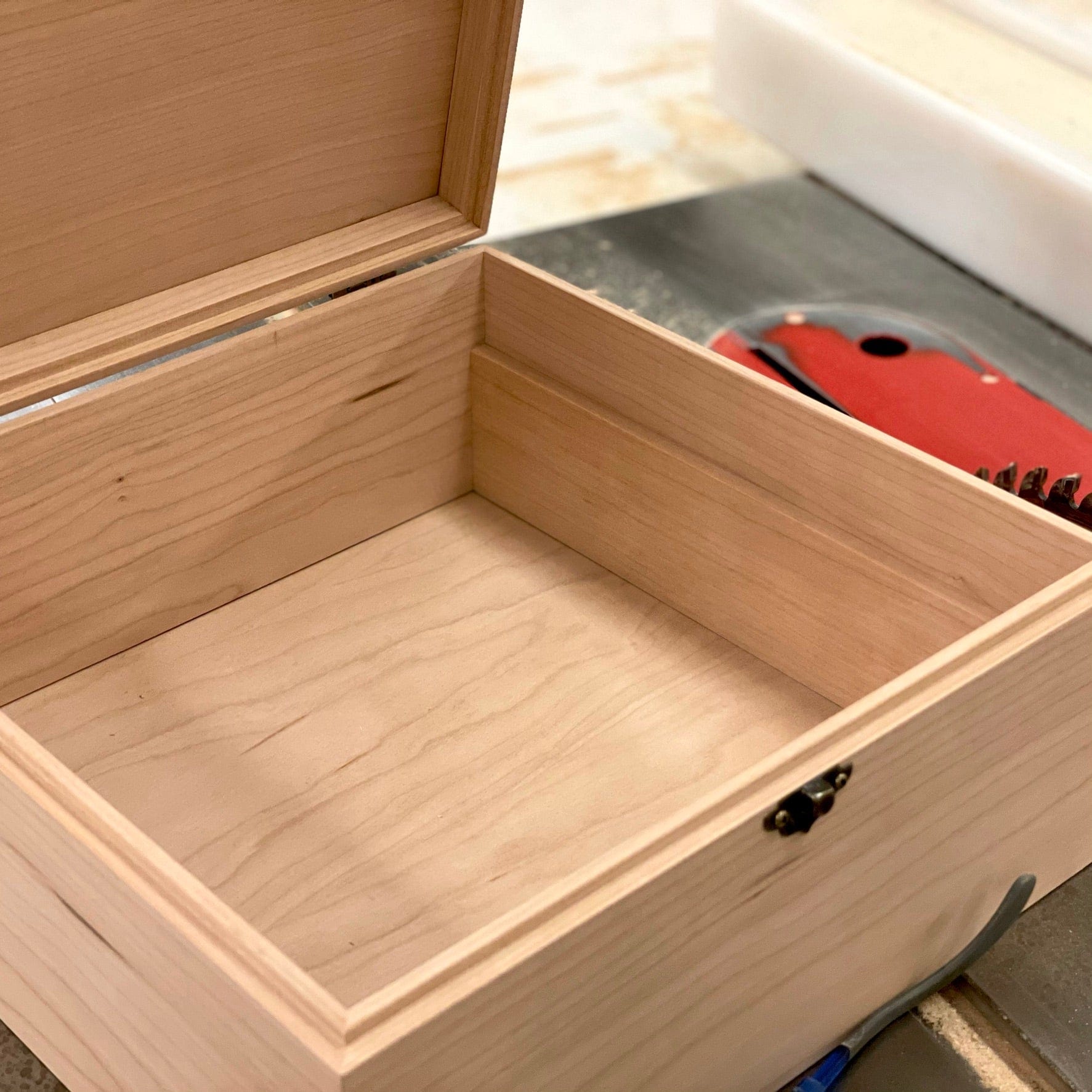 large wooden box with small wood tray