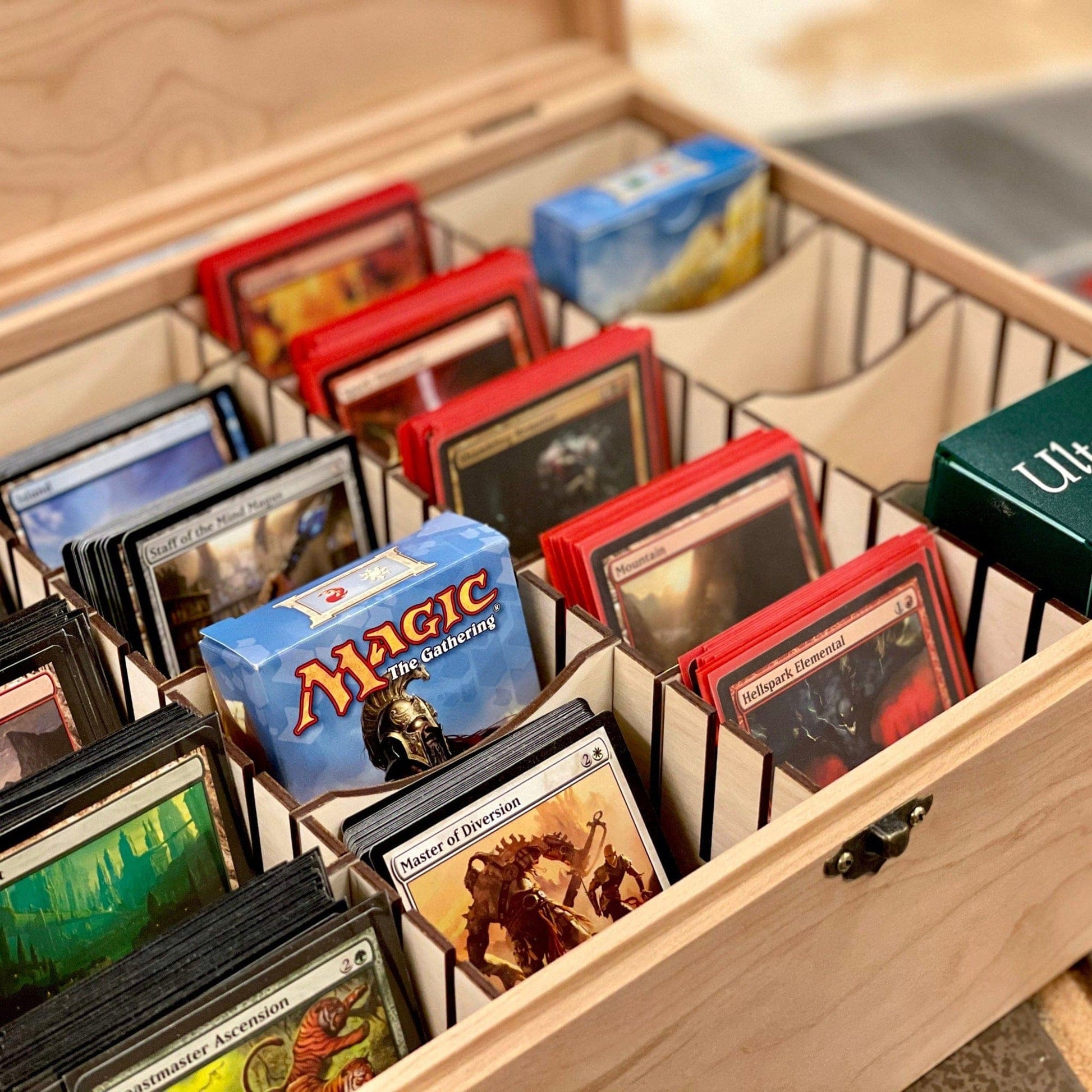 The Designcraft Studio Unfinished Wooden Deck Box with Adjustable Dividers to Protect and Organize Your Favorite Cards