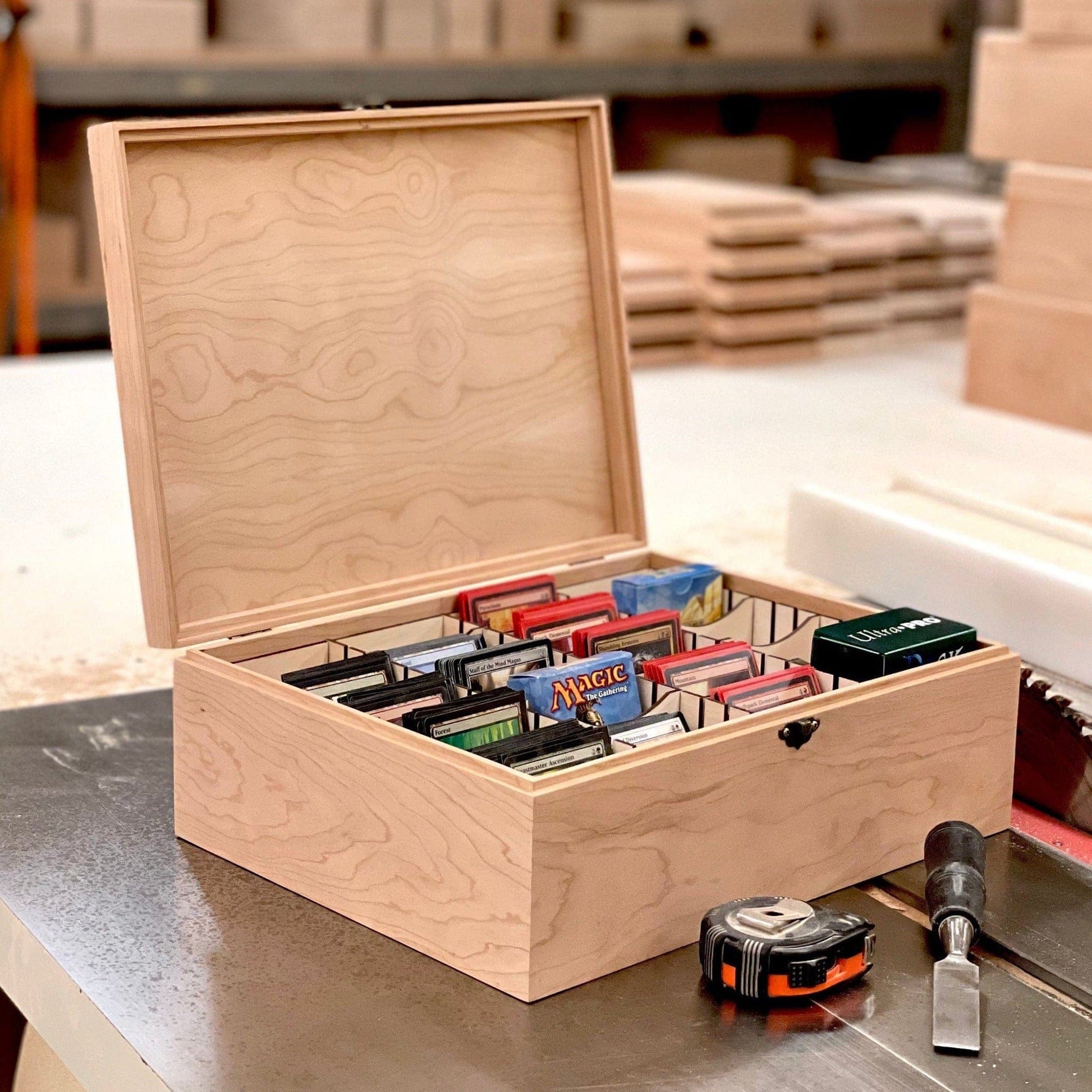 The Designcraft Studio Unfinished Wooden Deck Box with Adjustable Dividers to Protect and Organize Your Favorite Cards