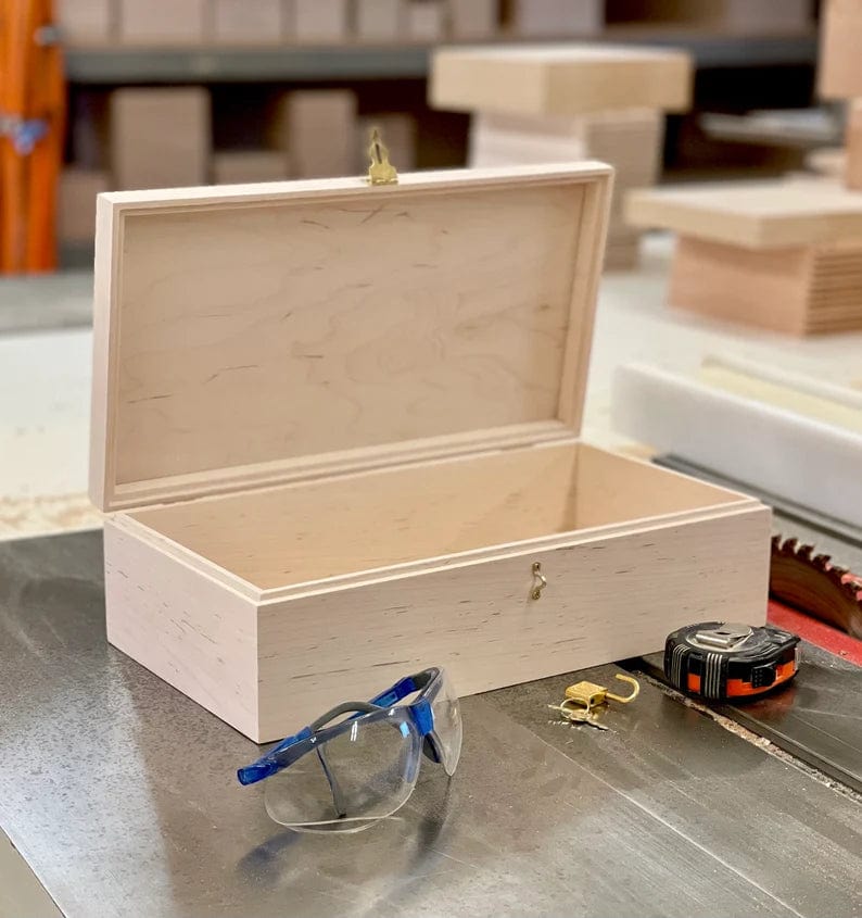 The Designcraft Studio Unfinished Wooden Wine Box w/ Hinges & Lock- Holds 2 Bottles of Wine-unfinished wood box-engravable wood box-personalized laser engraving