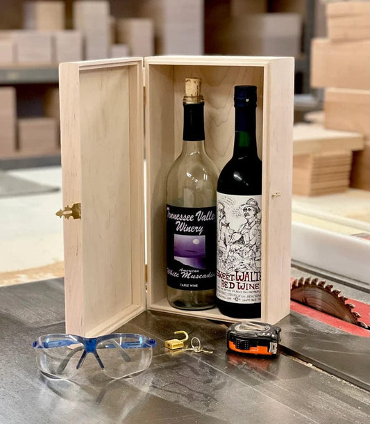 The Designcraft Studio Unfinished Wooden Wine Box w/ Hinges & Lock- Holds 2 Bottles of Wine-unfinished wood box-engravable wood box-personalized laser engraving