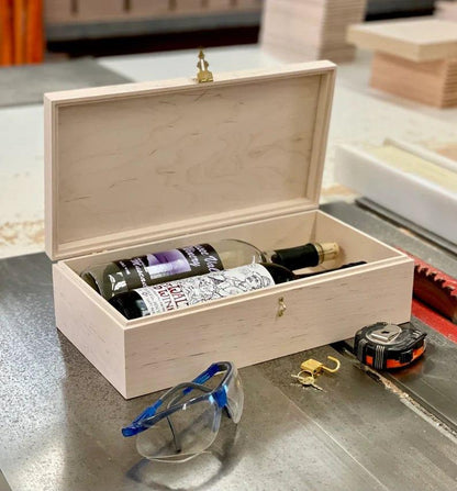 Unfinished Wooden Wine Box w/ Hinges & Lock- Holds 2 Bottles of Wine-unfinished wood box-engravable wood box-personalized laser engraving - The Designcraft Studio