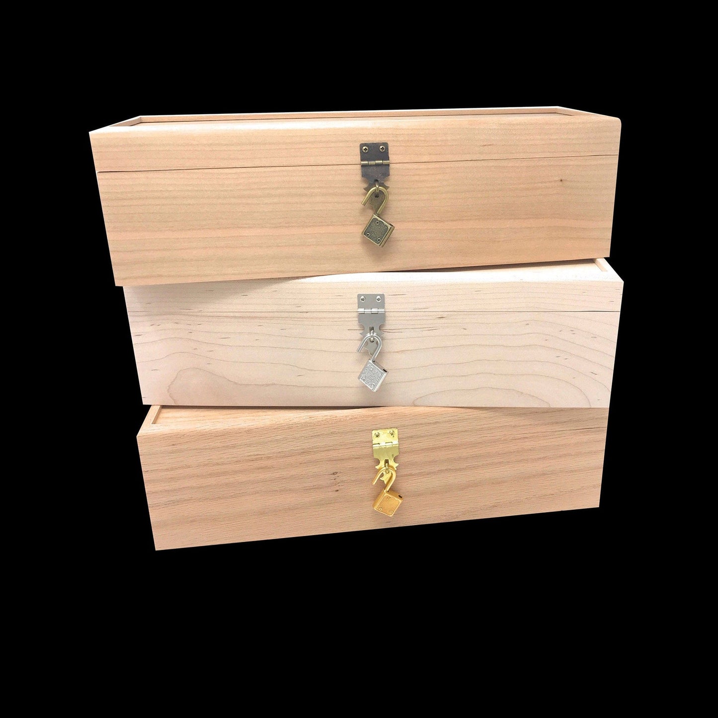 The Designcraft Studio Unfinished Wooden Wine Box with Hinge and Lock 13 3/4 x 4 1/4 x 4 Personalized Laser Engraving Available