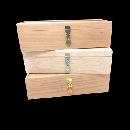Unfinished Wooden Wine Box with Hinge and Lock 13 3/4 x 4 1/4 x 4 Personalized Laser Engraving Available - The Designcraft Studio