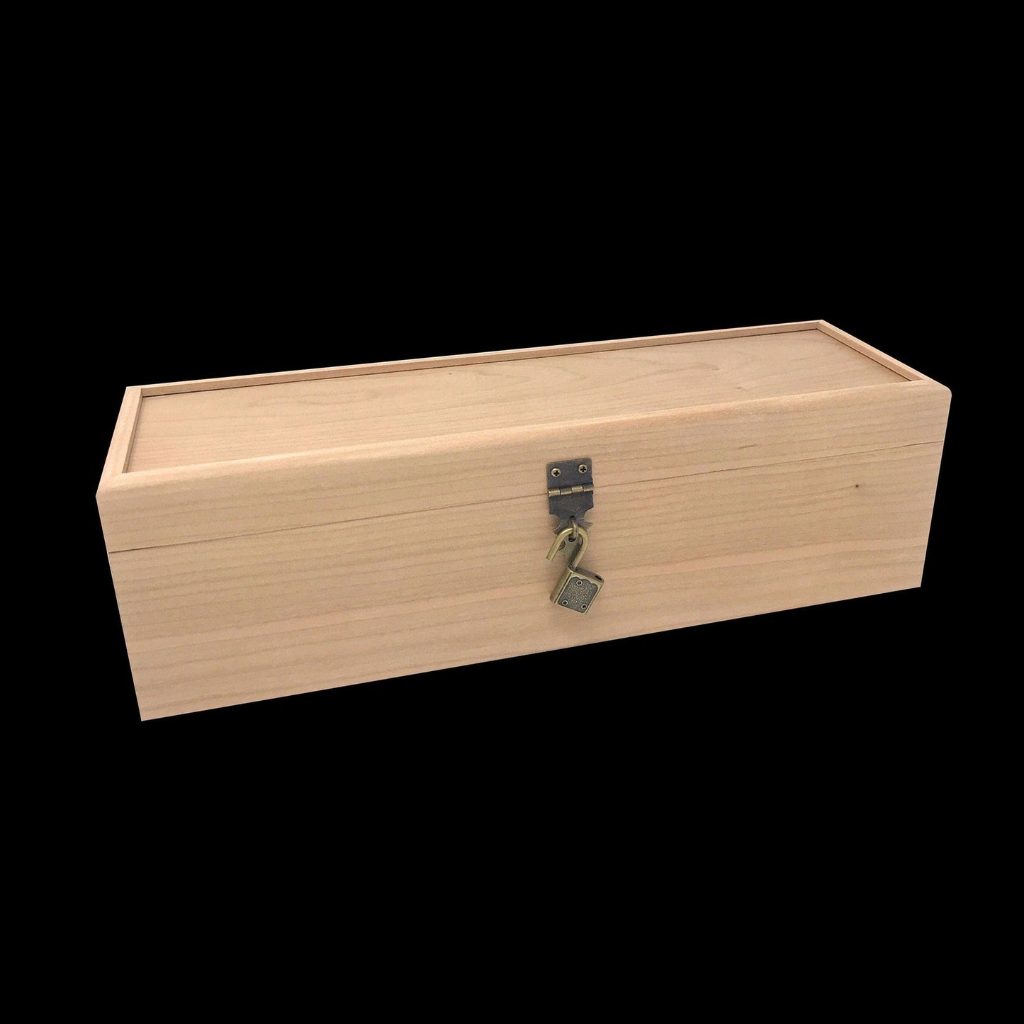 The Designcraft Studio Unfinished Wooden Wine Box with Hinge and Lock 13 3/4 x 4 1/4 x 4 Personalized Laser Engraving Available