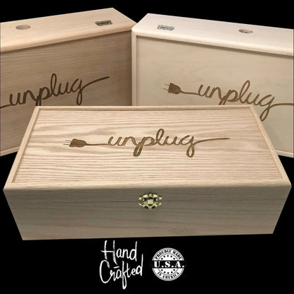 Unplug Box, Custom Engraved Personalized Box, Family Phone Lock Up, Wood Cell Phone Holder, Cell Phone Time Out, Cell Phone Charging Station - The Designcraft Studio