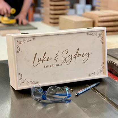 Personalized Wine Box Wedding Wooden Custom Wine Holder Engraved Wine Bottle Gift Box Engagement Wedding Gift for Couple Unity Ceremony - The Designcraft Studio