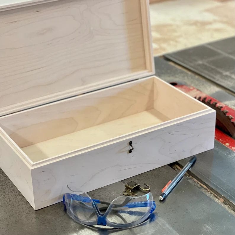 Unfinished Wood Box with Hinged Lid