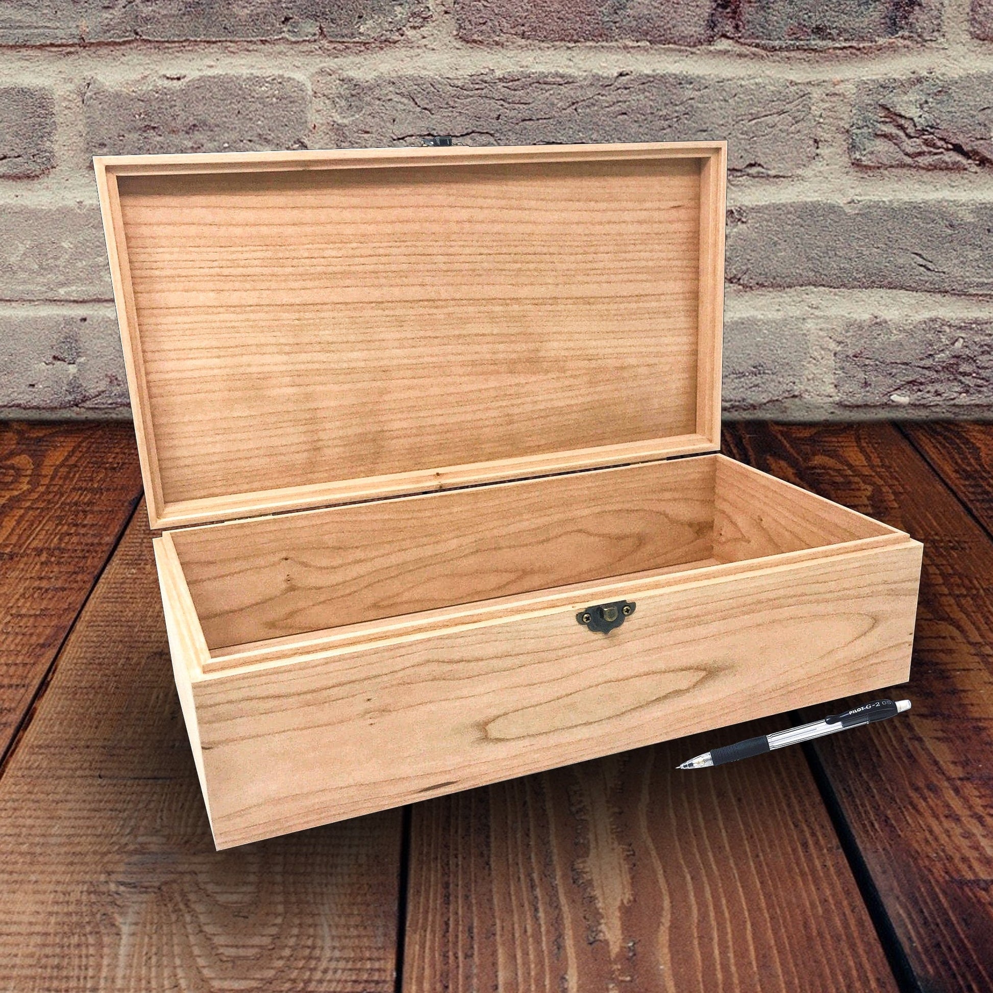 The Designcraft Studio Wine Boxes Unfinished Wood Box with Hinges and Latch 13 3/4 x 7 1/4 x 4 - Personalized Laser Engraving Available