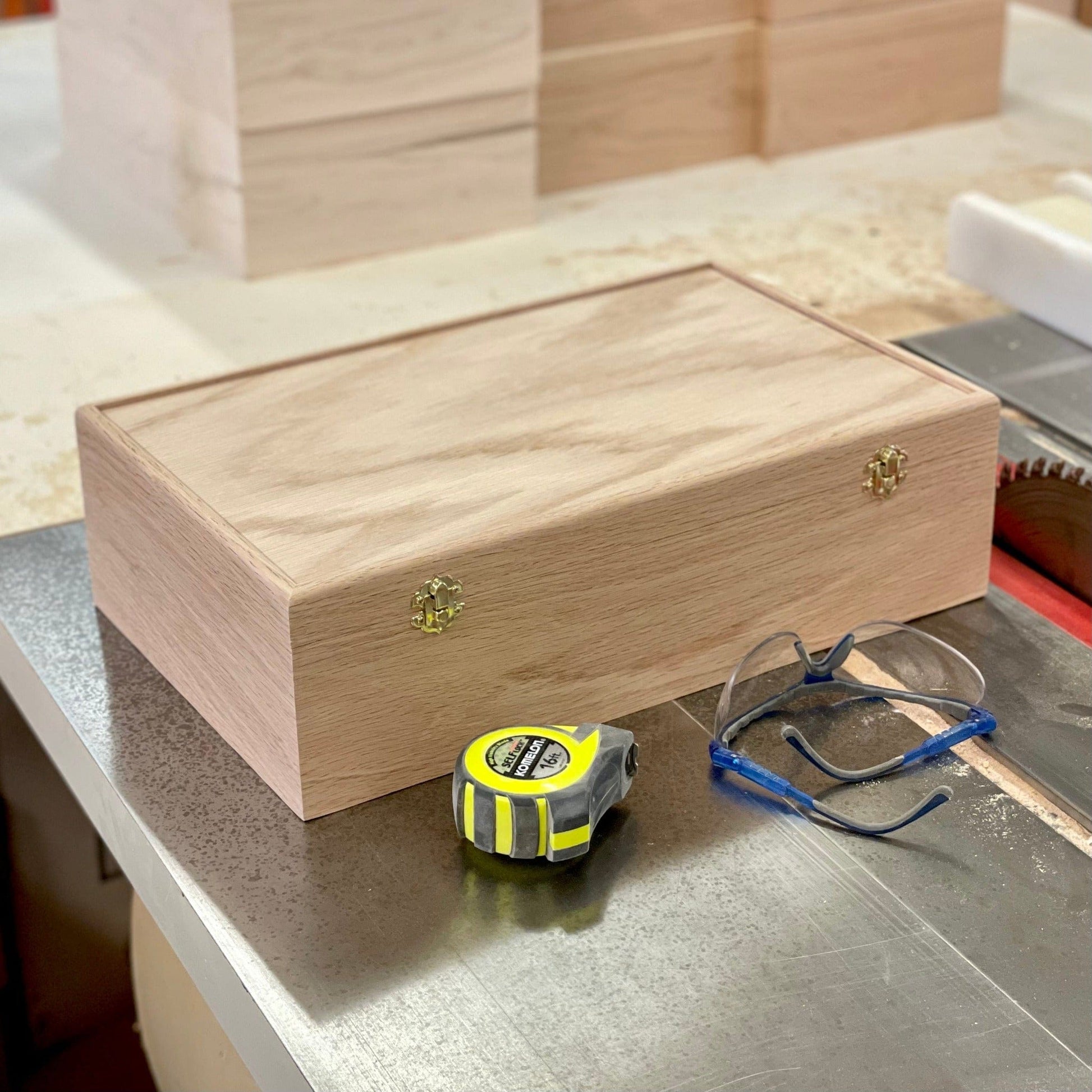 The Designcraft Studio Wood Box Extra Large Unfinished Wood Box with Hinged Lid 16 1/2 x 10 1/4 x 4 3/4 Personalized Laser Engraving Available